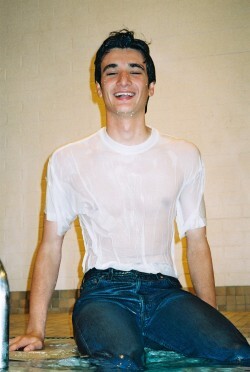 swimming in wet jeans and t-shirt